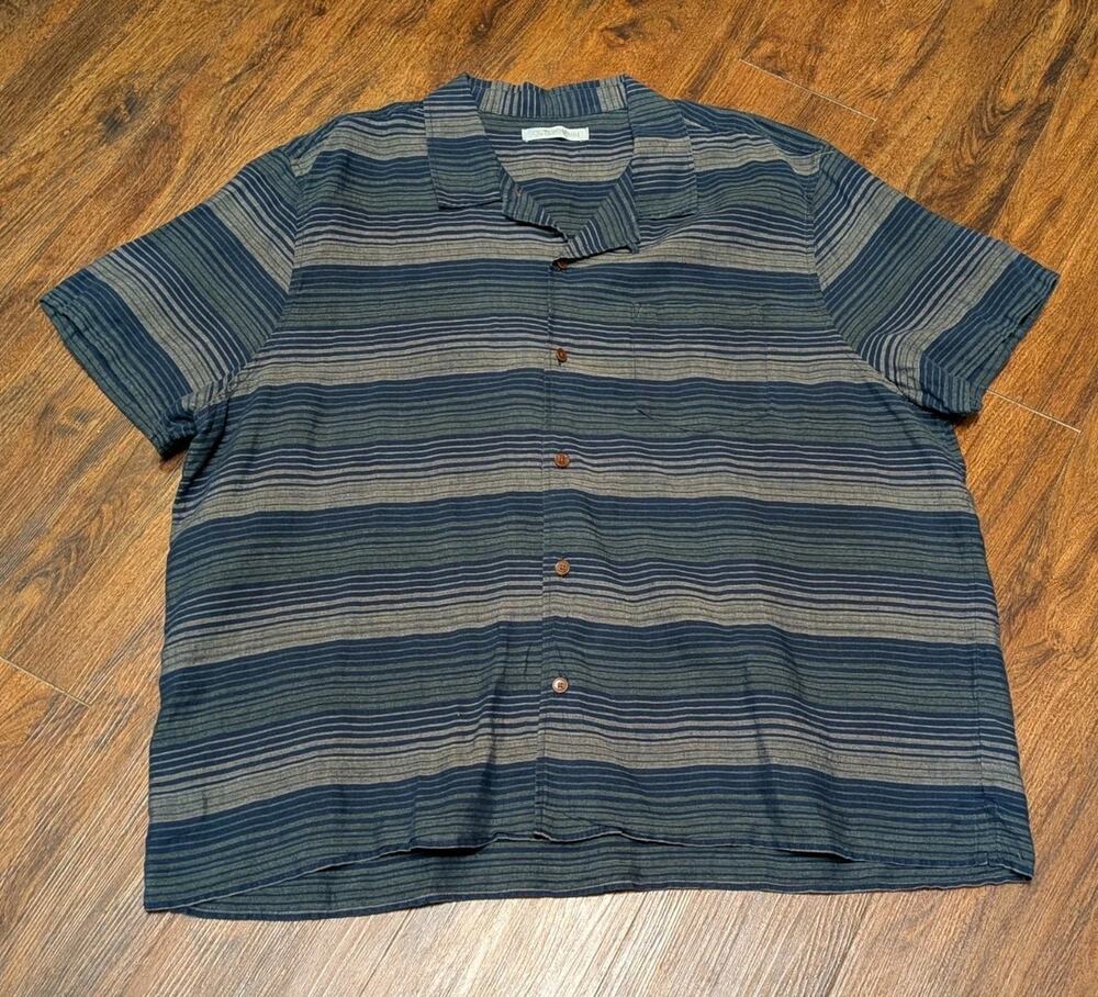 Outerknown Short Sleeve Shirt Stripe 100% Linen Loop Collar Size XXL 2XL $128